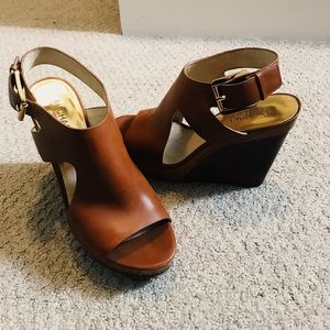 Michael Kors Leather Peep Toe Wedges
